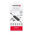 SWISSTEN USB-C HUB 8-IN-1 (USB-C 100W, HDMI 4K, LAN RJ45, 2x USB-A, 1x USB-C 5GBps, SD, MICRO SD) ALUMINIUM