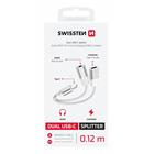 NABÍJECÍ AUDIO ADAPTÉR SWISSTEN TEXTILE USB-C (samec) / USB-C (samice) a 3,5mm AUX 0,12 M BÍLÝ