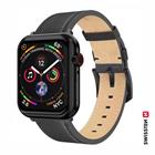 SWISSTEN ŘEMÍNEK PRO APPLE WATCH KOŽENÝ 42 / 44 / 45 / 49 mm ČERNÝ (černá spona a černé poutko)