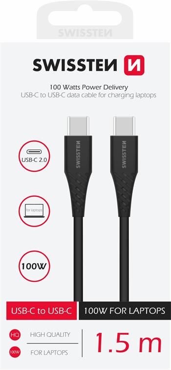 DATOVÝ KABEL SWISSTEN TPE USB-C/USB-C POWER DELIVERY 5A (100W) 2,5 M ČERNÝ