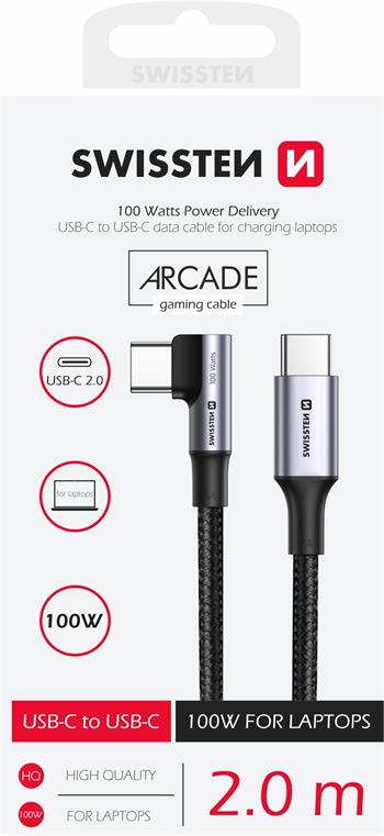 DATOVÝ KABEL SWISSTEN USB-C/USB-C 5A (100W) PRO NOTEBOOKY 2 M ČERNÝ