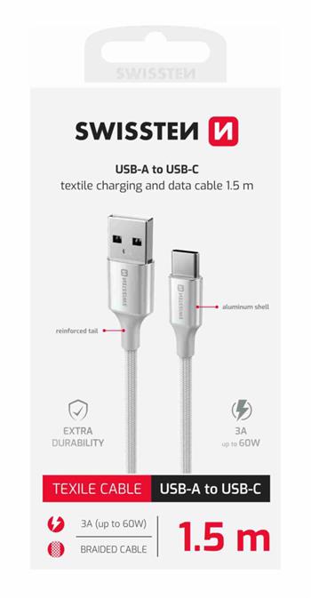 DATOVÝ KABEL SWISSTEN TEXTILE II USB / USB-C 1,5 M BÍLÝ