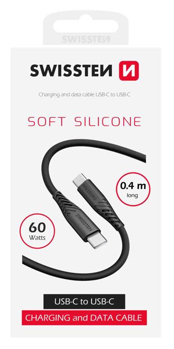 DATOVÝ KABEL SWISSTEN SOFT SILICONE USB-C / USB-C 0,4 M ČERNÝ