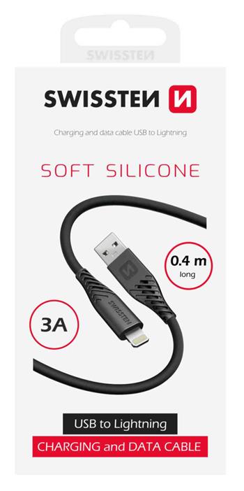 DATOVÝ KABEL SWISSTEN SOFT SILICONE USB-A / LIGHTNING 0,4 M ČERNÝ