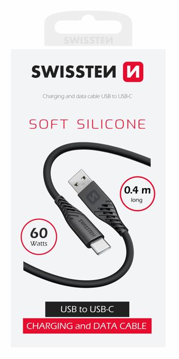 DATOVÝ KABEL SWISSTEN SOFT SILICONE USB / USB-C 0,4 M ČERNÝ