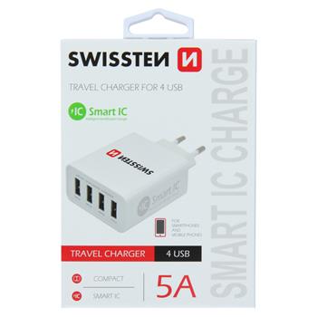 SWISSTEN SÍŤOVÝ ADAPTÉR SMART IC 4x USB 5A POWER BÍLÝ