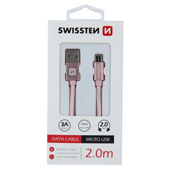 DATOVÝ KABEL SWISSTEN TEXTILE USB / MICRO USB 2,0 M RŮŽOVO/ZLATÝ