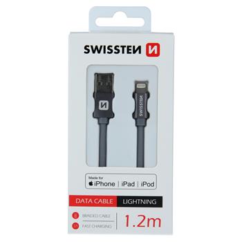 DATOVÝ KABEL SWISSTEN TEXTILE USB / LIGHTNING MFi 1,2 M ŠEDÝ