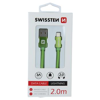 DATOVÝ KABEL SWISSTEN TEXTILE USB / LIGHTNING 2,0 M ZELENÝ