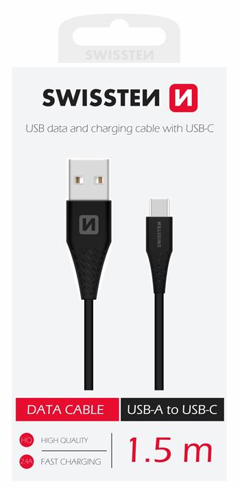 DATOVÝ KABEL SWISSTEN USB / USB-C ČERNÝ 1,5M (7mm)