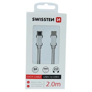 DATOVÝ KABEL SWISSTEN TEXTILE USB-C / USB-C 2,0 M STŘÍBRNÝ