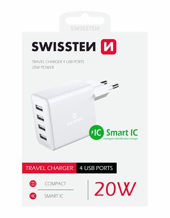 SWISSTEN SÍŤOVÝ ADAPTÉR 4x USB 4A 20W BÍLÝ