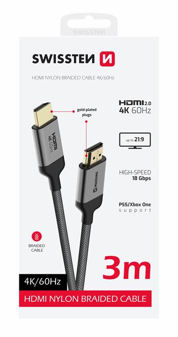 SWISSTEN KABEL HDMI NA HDMI 4K 60Hz 3,0 M