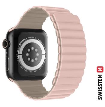 SWISSTEN ŘEMÍNEK PRO APPLE WATCH SILIKONOVÝ - MAGNETIC 42 / 44 / 45 / 49 mm RŮŽOVO/CAPPUCCINO